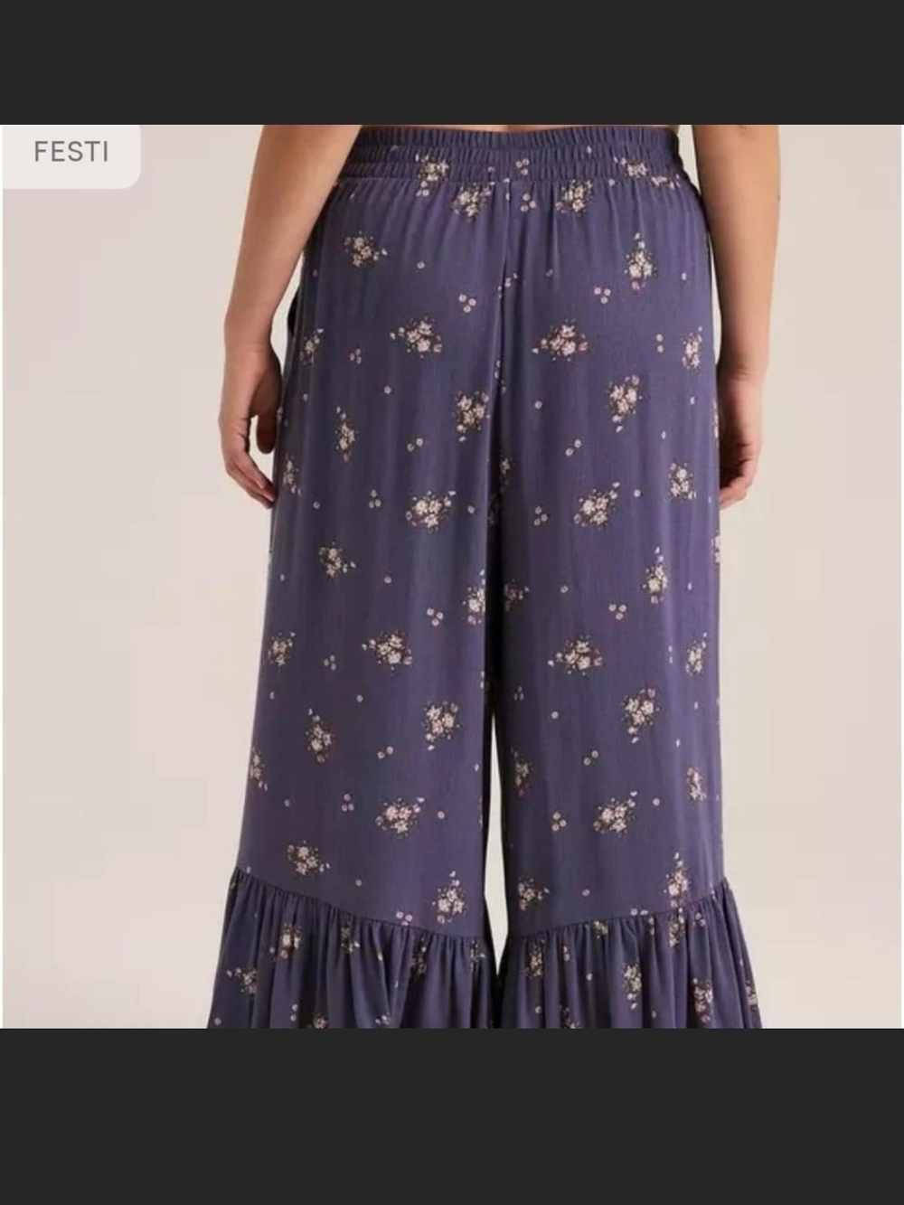 Torrid Festi Navy Floral Ruffle-Hem Wide Leg Pants - Picture 3 of 3